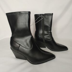 A New Day Black Pointed Toe Wedge Mid-Calf Boots  Size 6 NWT